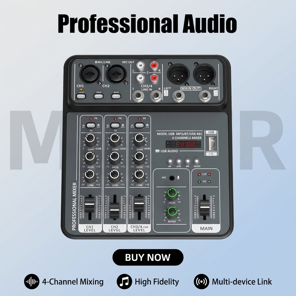 Audio Music Dj - 4채널 프로 오디오 믹싱 콘솔, 48V